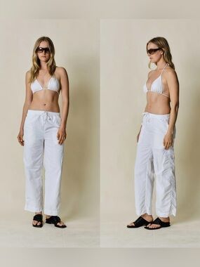 CLAUDENT Drawstring wide leg Pant in white